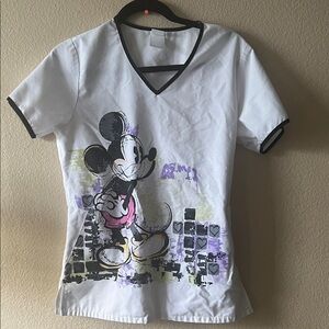 Disney White and Black Mickey Mouse scrub top